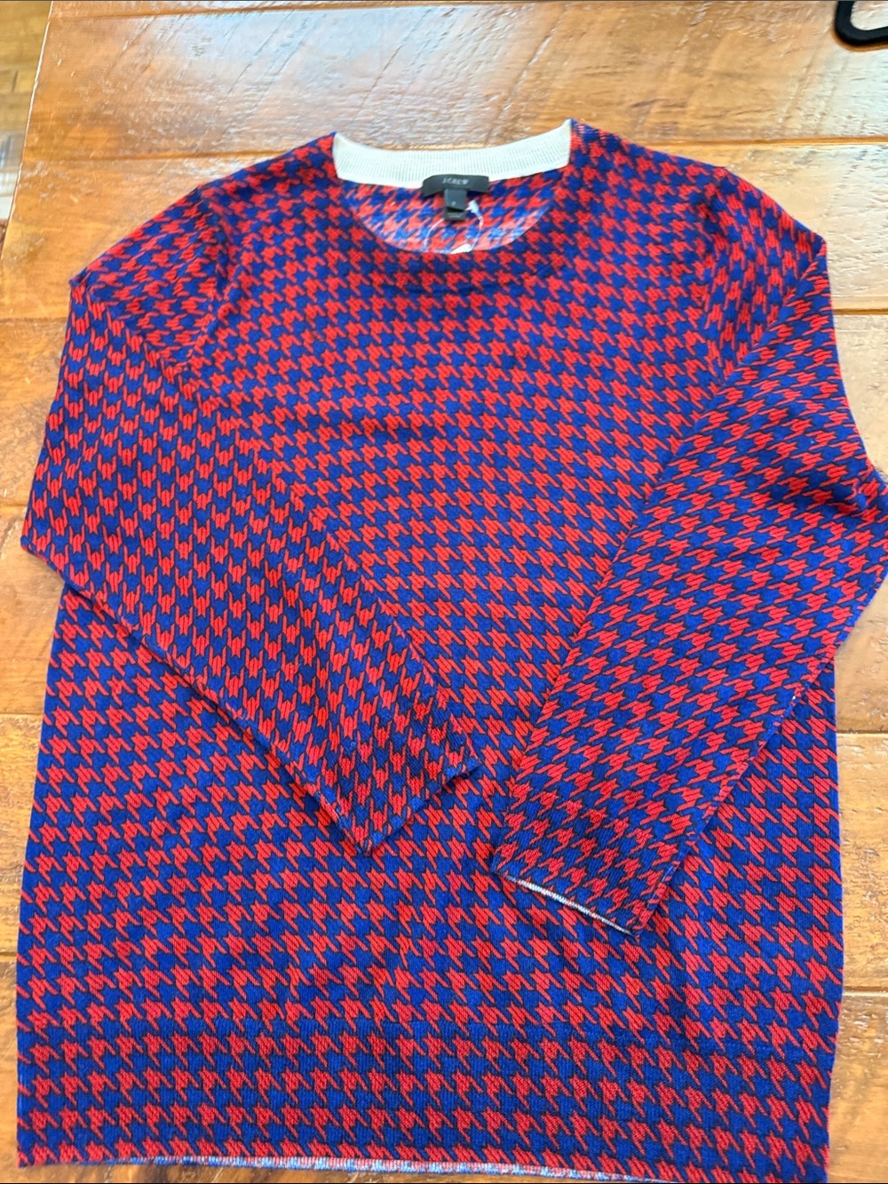 Women’s Red and Blue Houndstooth Crewneck Sweater - J.Crew